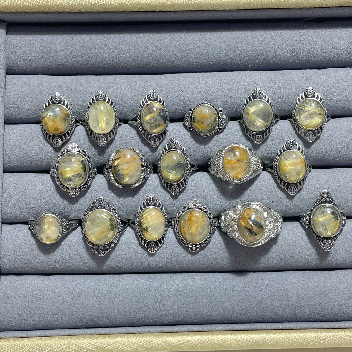 17 Pieces Golden Rutile Quartz Different Styles Ring