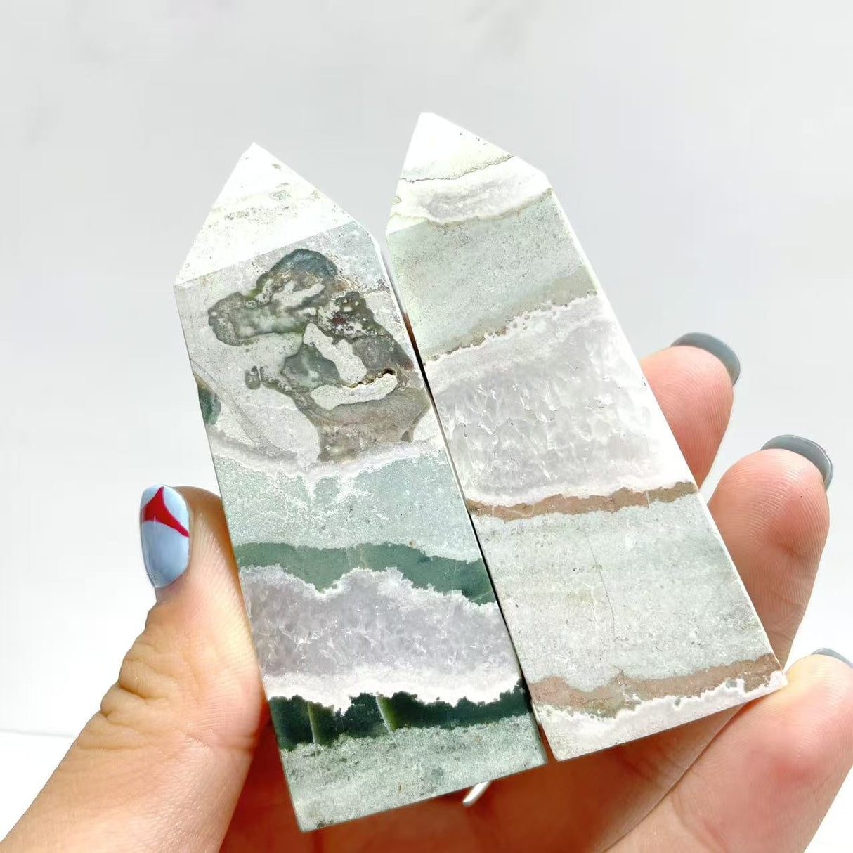 Stripe Moss Agate Mixed Quartz Four-Sided Tower Point Wholesale