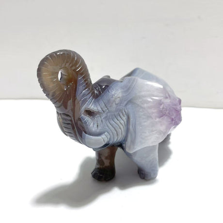 Unique Amethyst Mixed Geode Druzy Agate Elephant Animal Carving #A18