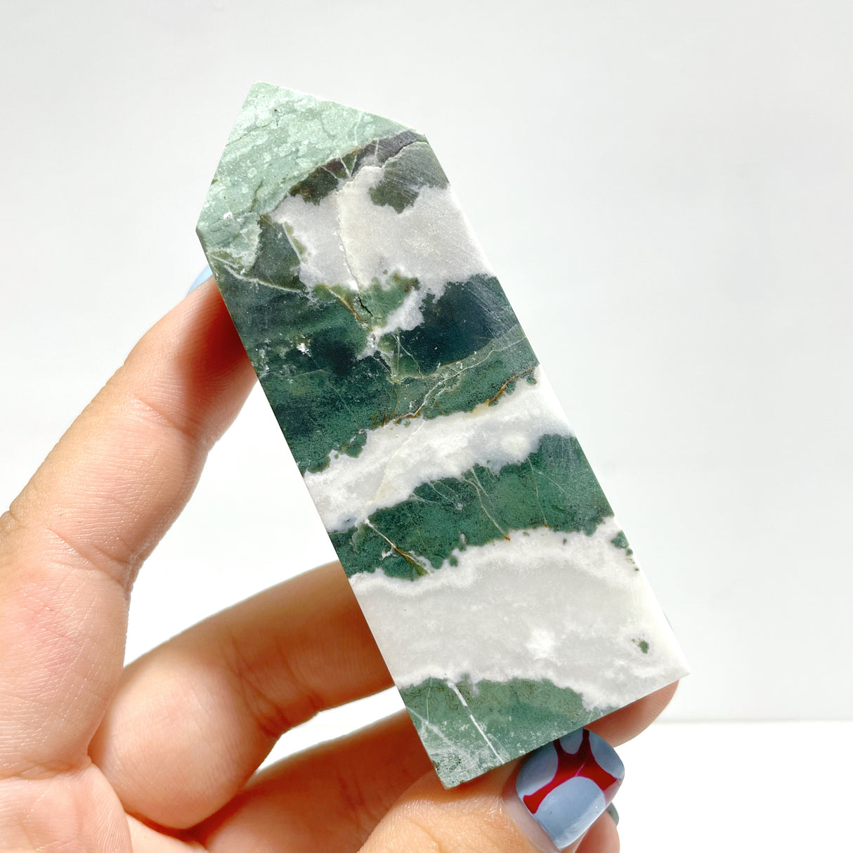 Stripe Moss Agate Mixed Quartz Four-Sided Tower Point Wholesale