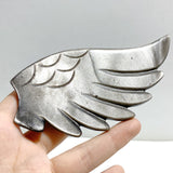 Silver Sheen Obsidian Heart Wing Carving With Stand