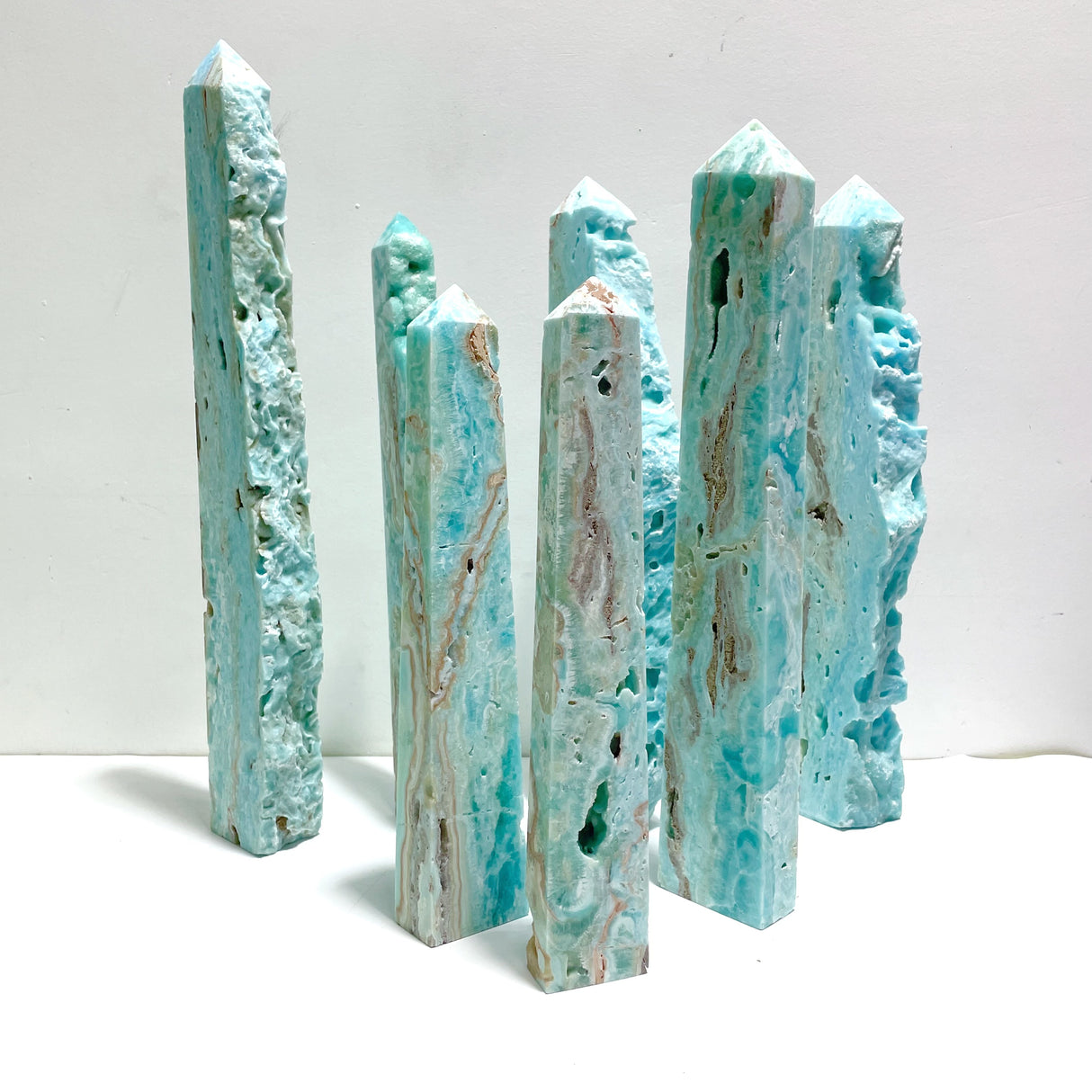 7 Pieces Large Blue Hemimorphite Four-Sided Tower Raw Side