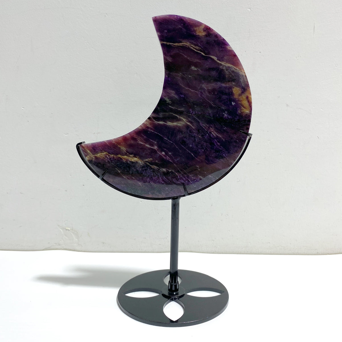 Large Charoite Moon Carving With Stand