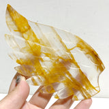 Golden Hematoid Quartz Heart Wing Carving With Stand Fire Quartz