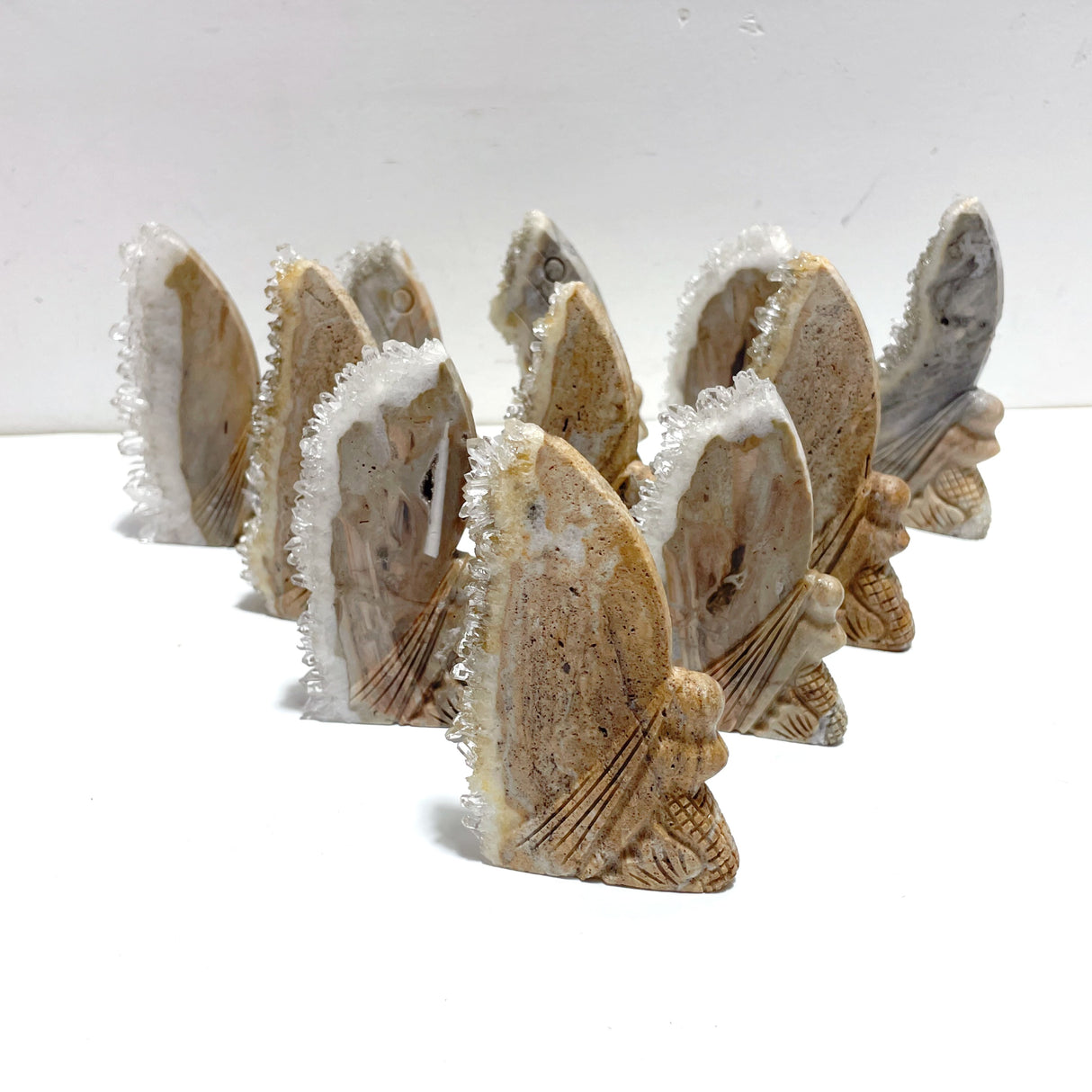 11 Pieces Clear Quartz Cluster Butterfly Fairy Carving