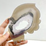 Unique Geode Druzy Agate Butterfly Wing Carving With Stand