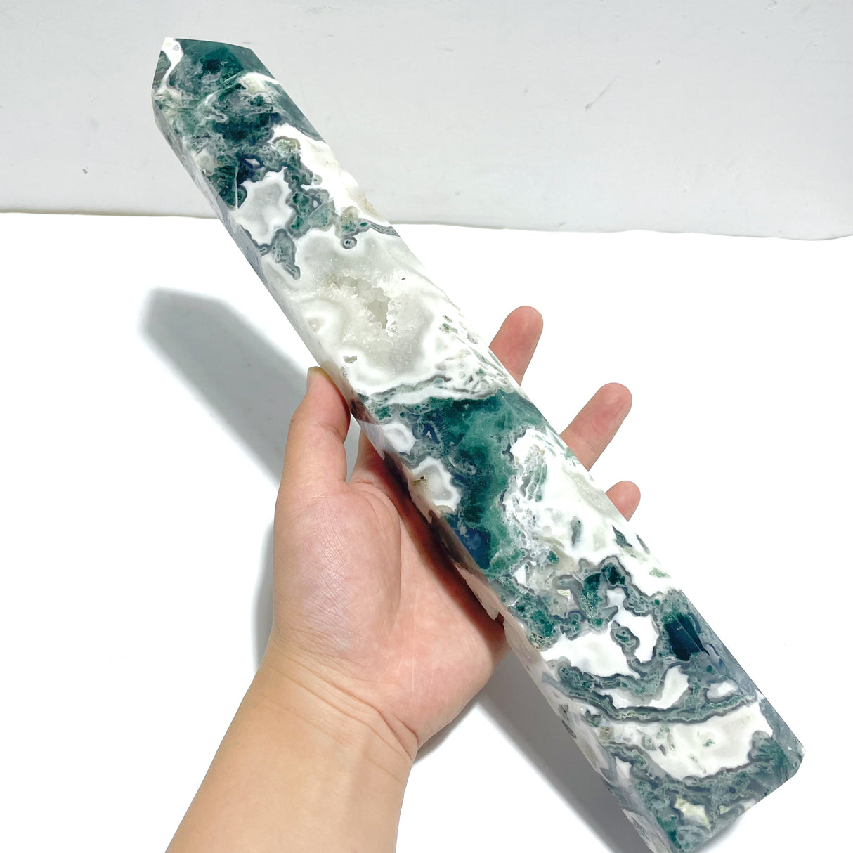 4 Pieces Tall Geode White Moss Agate Points