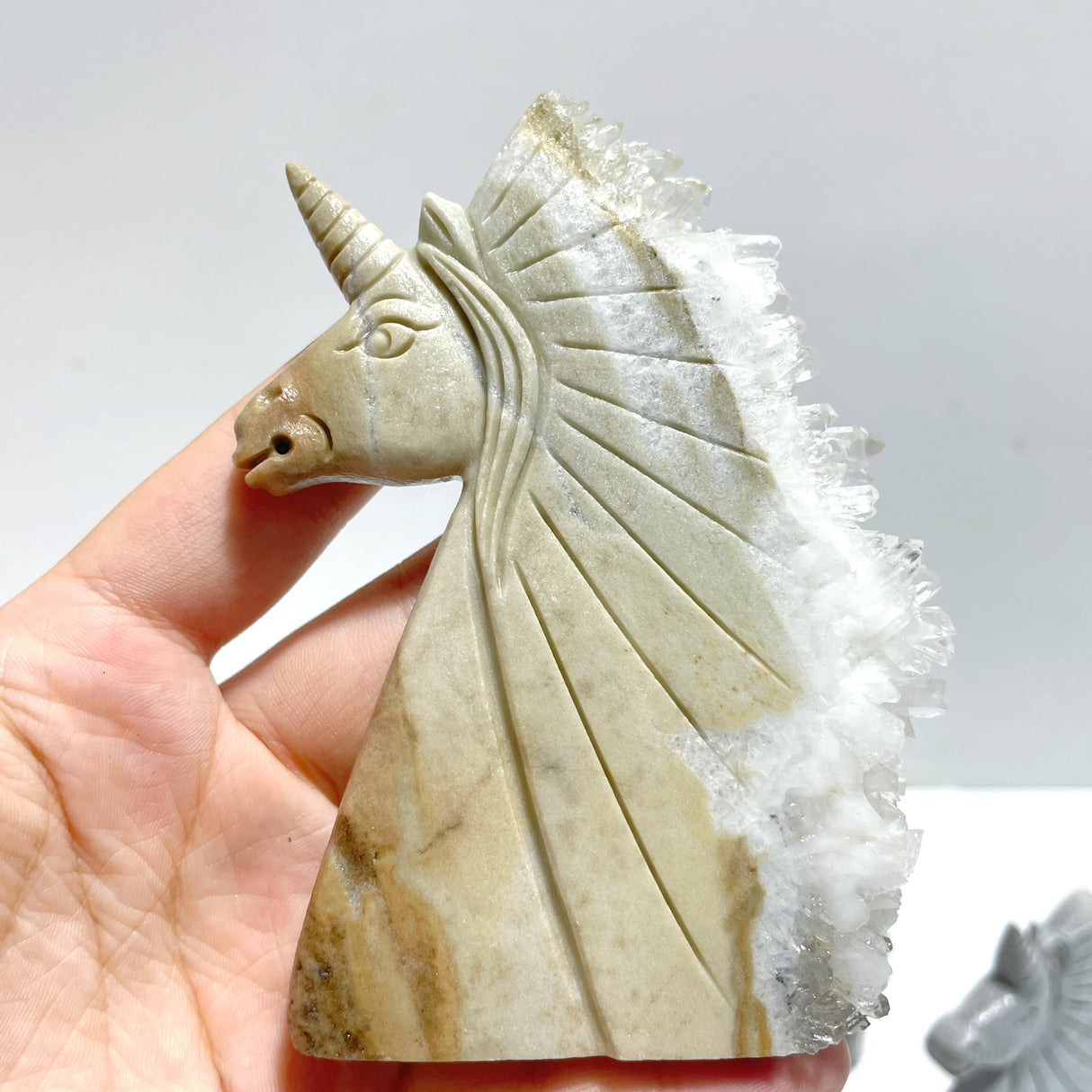 4 Pieces Clear Quartz Cluster Unicorn Carving