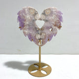 Amethyst Mixed Sakura Agate Heart Carving With Stand - Wholesale Crystals