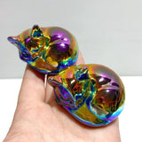 Aura Silver Sheen Obsidian Sleeping Cat Carving Wholesale - Wholesale Crystals