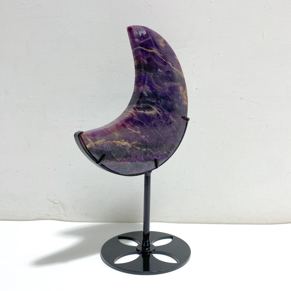 Large Charoite Moon Carving With Stand