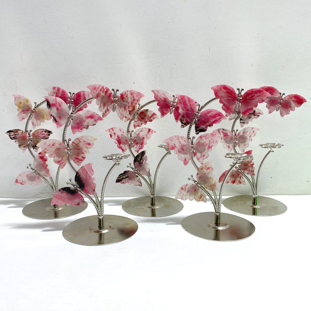 Beautiful Rhodonite Mixed Quartz Butterfly Flower Carving With Stand Wholesale