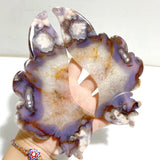 Unique Purple Sakura Flower Agate Butterfly Wing Carving With Stand