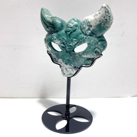 3 Pieces Moss Agate Fox Mask Carving With Stand