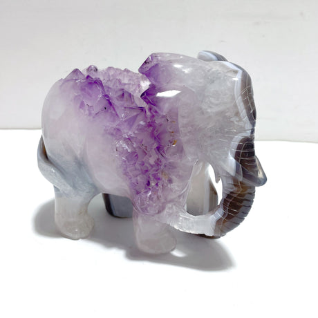 Unique Amethyst Mixed Geode Druzy Agate Elephant Animal Carving #A19