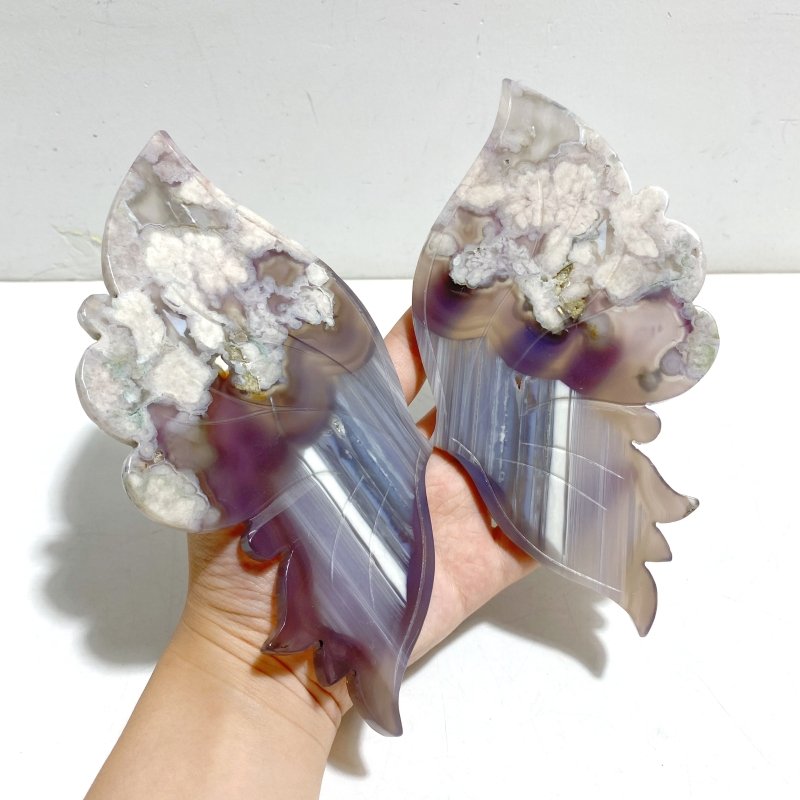 Beautiful Black Sakura Flower Agate Butterfly Wing Carving With Stand - Wholesale Crystals