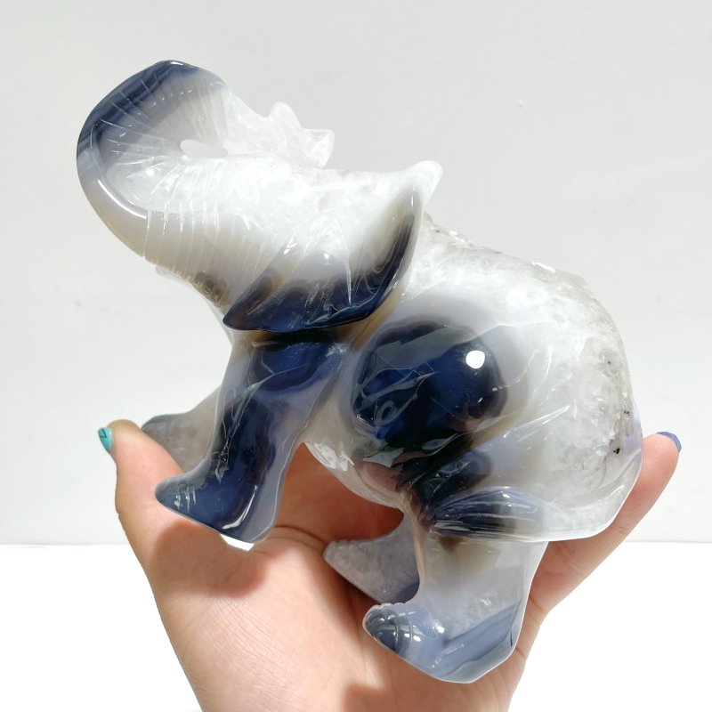 Beautiful Geode Agate Druzy Elephant Animal Carving - Wholesale Crystals