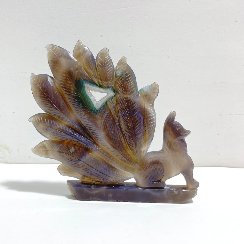 Beautiful Geode Druzy Agate Nine - tailed Fox Carving 1 - Wholesale Crystals