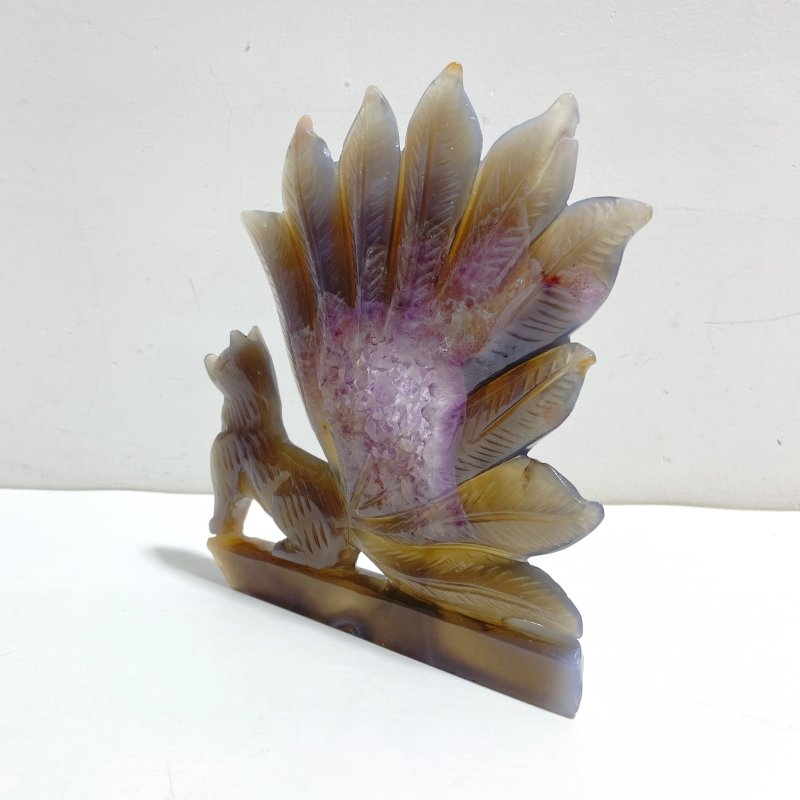 Beautiful Geode Druzy Agate Nine - tailed Fox Carving 6 - Wholesale Crystals
