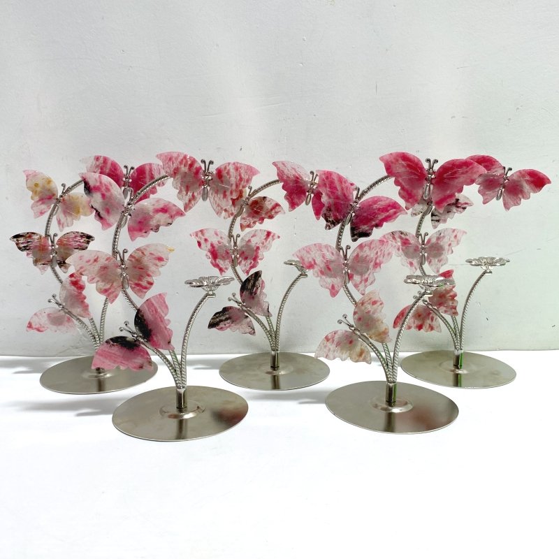 Beautiful Rhodonite Mixed Quartz Butterfly Flower Carving With Stand Wholesale -Wholesale Crystals