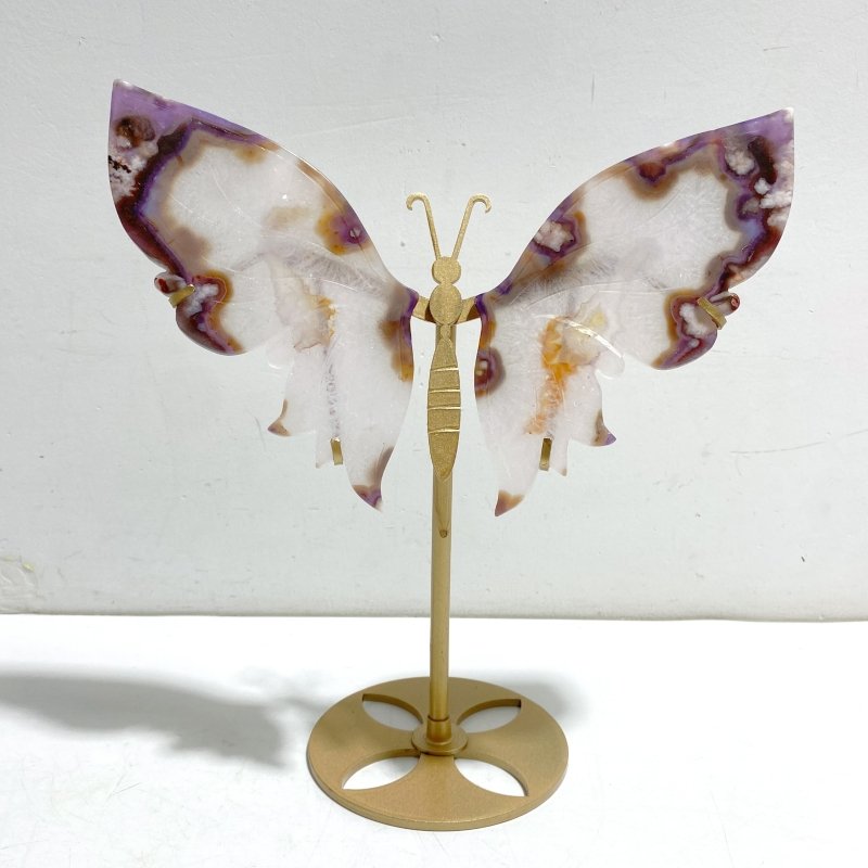Beautiful Sakura Flower Agate Butterfly Wing Carving With Stand - Wholesale Crystals