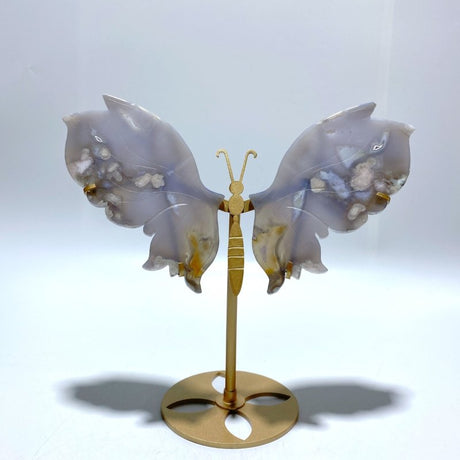 Beautiful Sakura Flower Agate Butterfly Wing Carving With Stand - Wholesale Crystals
