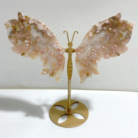 Beautiful Sakura Flower Agate Butterfly Wing Carving With Stand -Wholesale Crystals