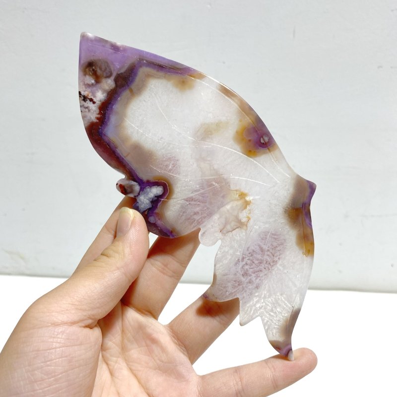 Beautiful Sakura Flower Agate Butterfly Wing Carving With Stand - Wholesale Crystals