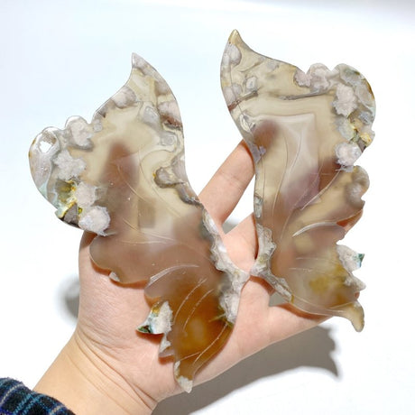 Beautiful Sakura Flower Agate Butterfly Wing Carving With Stand - Wholesale Crystals