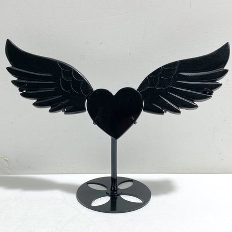 Black Obsidian Heart Wing Carving With Stand -Wholesale Crystals