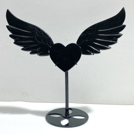 Black Obsidian Heart Wing Carving With Stand -Wholesale Crystals