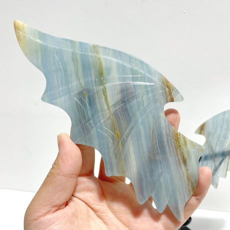 Blue Onyx Demon And Angel Wing Carving With Stand Ornament - Wholesale Crystals