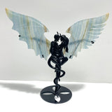 Blue Onyx Demon And Angel Wing Carving With Stand Ornament - Wholesale Crystals