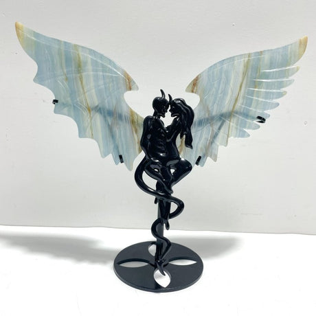 Blue Onyx Demon And Angel Wing Carving With Stand Ornament - Wholesale Crystals