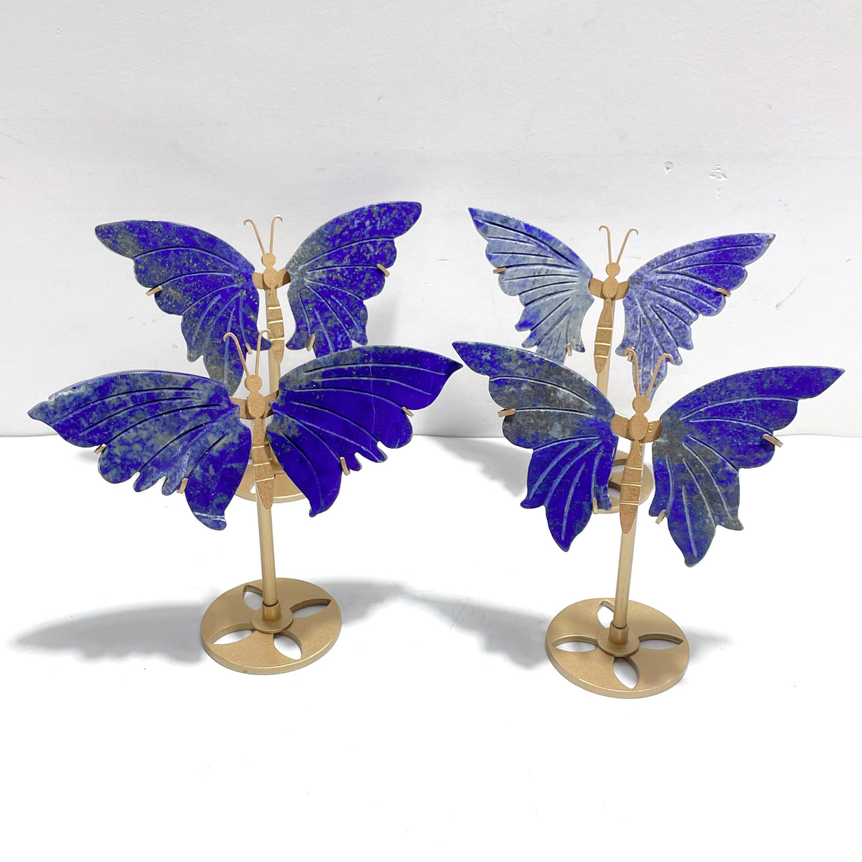 4 Pairs Small Lapis Lazuli Butterfly Wing Carving With Stand