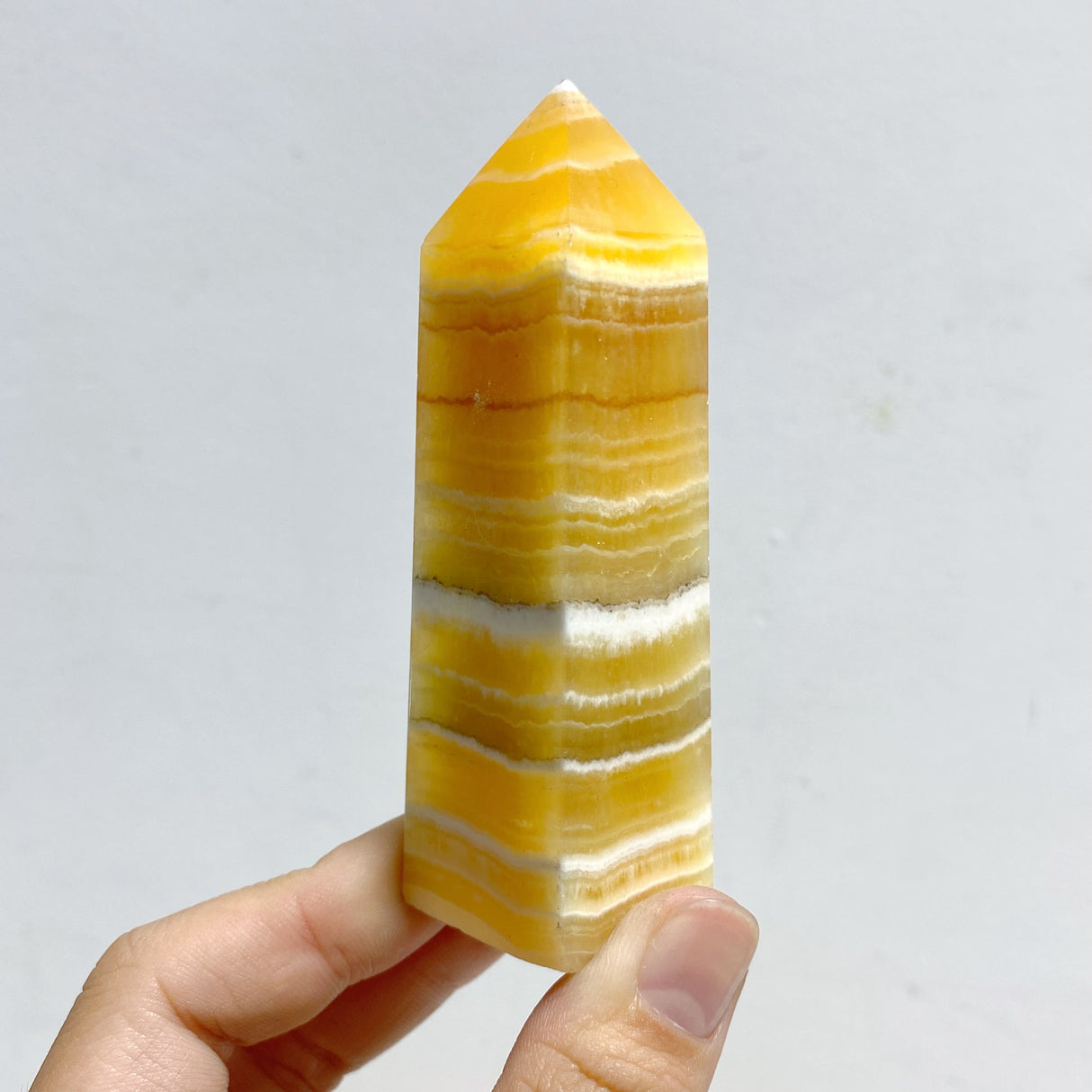 White & Yellow Calcite Four-Sided Tower Point Wholesale