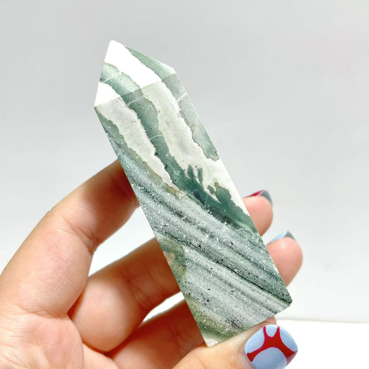 Stripe Moss Agate Mixed Quartz Four-Sided Tower Point Wholesale
