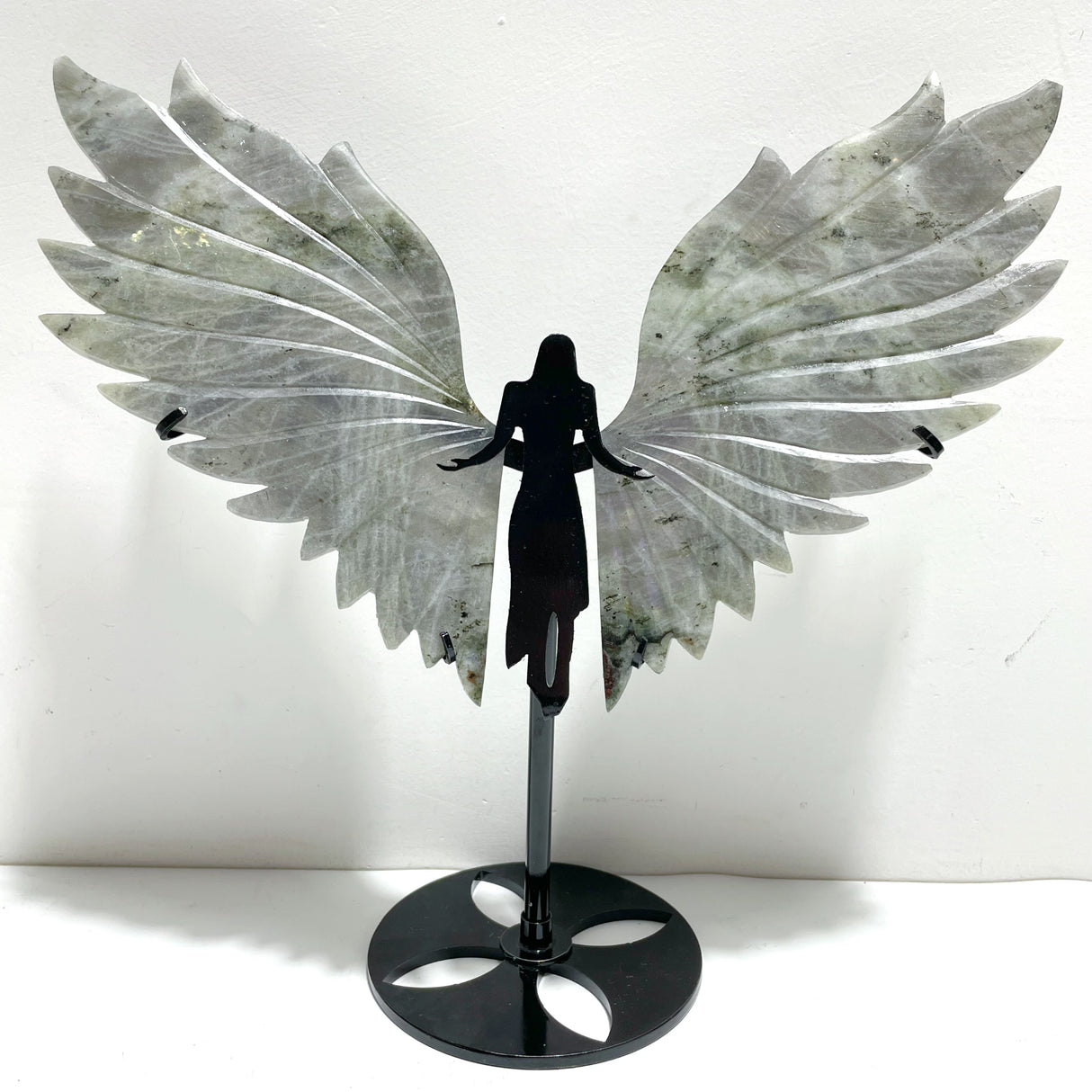 Labradorite Angel Wing Carving With Stand