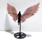 Beautiful Strawberry Quartz Angel Wing Carving With Stand