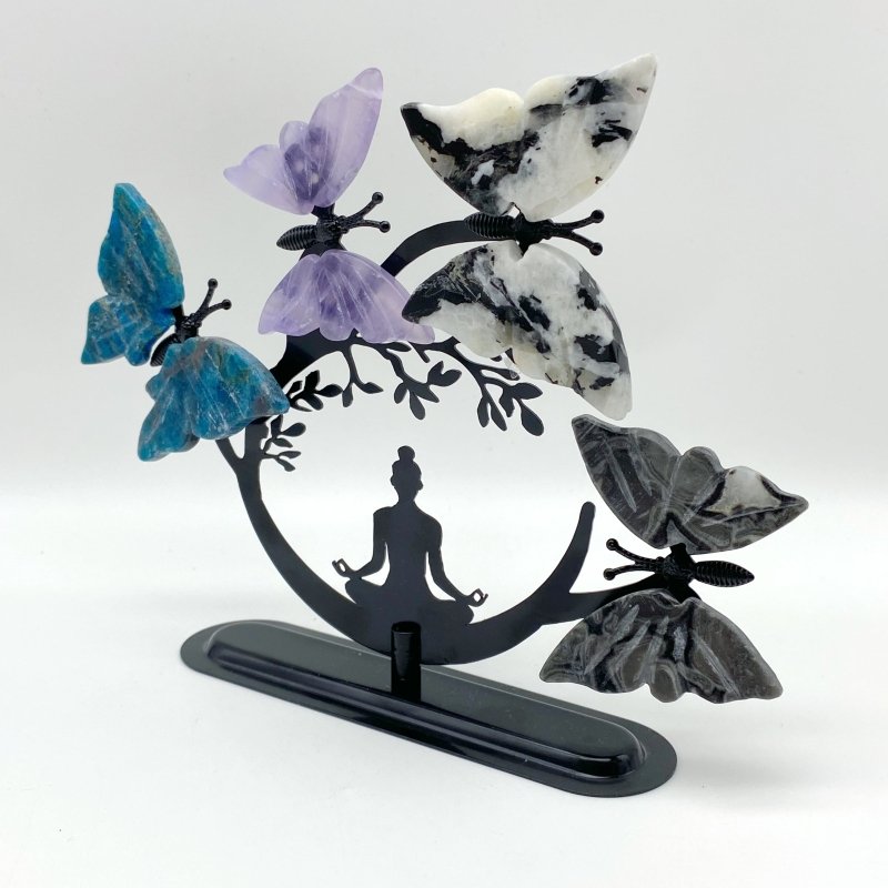 Crystal Butterfly Wings with Yoga Pose Metal Stand Wholesale (Assorted Materials) -Wholesale Crystals