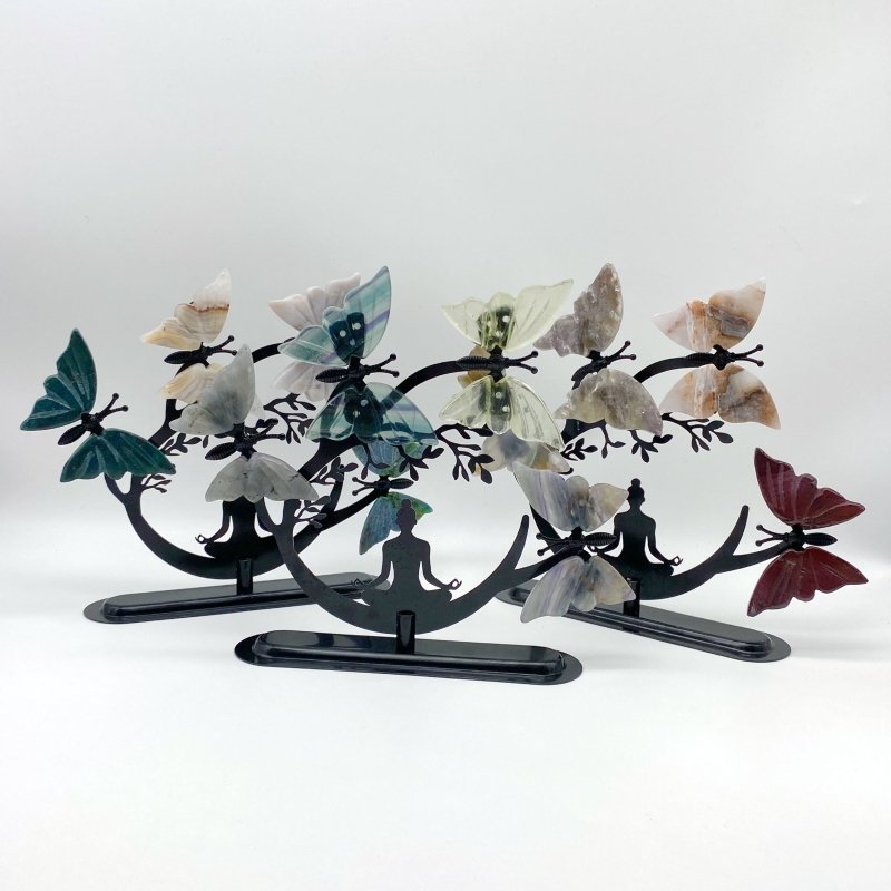 Crystal Butterfly Wings with Yoga Pose Metal Stand Wholesale (Assorted Materials) -Wholesale Crystals