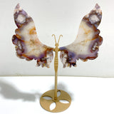 Unique Purple Sakura Flower Agate Butterfly Wing Carving With Stand