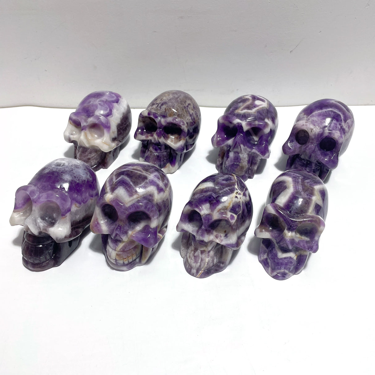 8 Pieces Chevron Amethyst Skull Carving