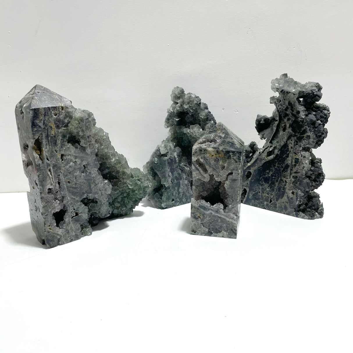 4 Pieces Large Cutting Fluorite Mineral Geode Cubes Specimen Tower Point