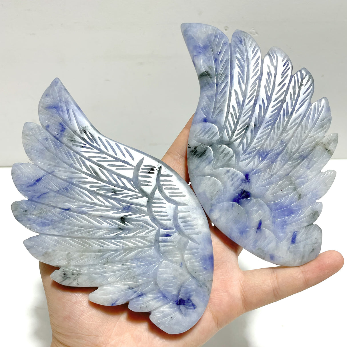 Unique Blue Aventurine Angel Wing Carving With Stand
