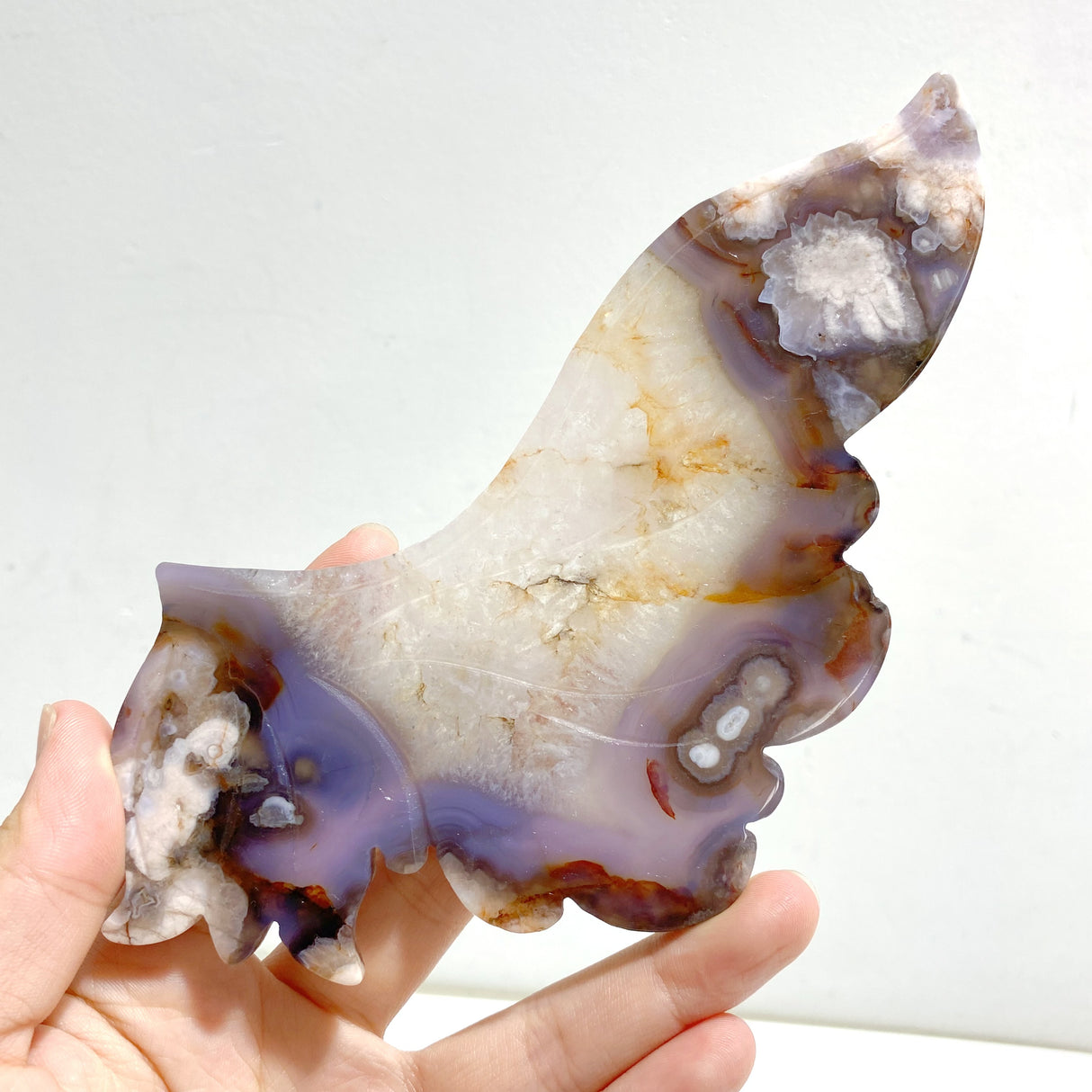 Unique Purple Sakura Flower Agate Butterfly Wing Carving With Stand