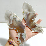 Green Sakura Flower Agate Butterfly Wing Carving With Stand