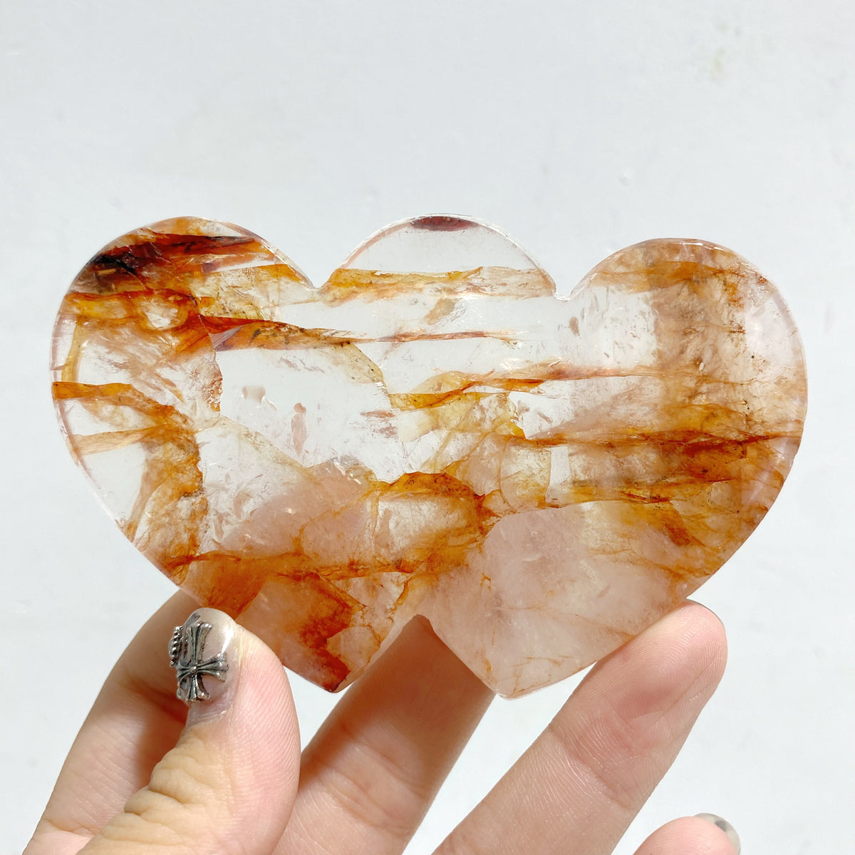 Unique Red Fire Quartz Heart Wing Carving With Stand