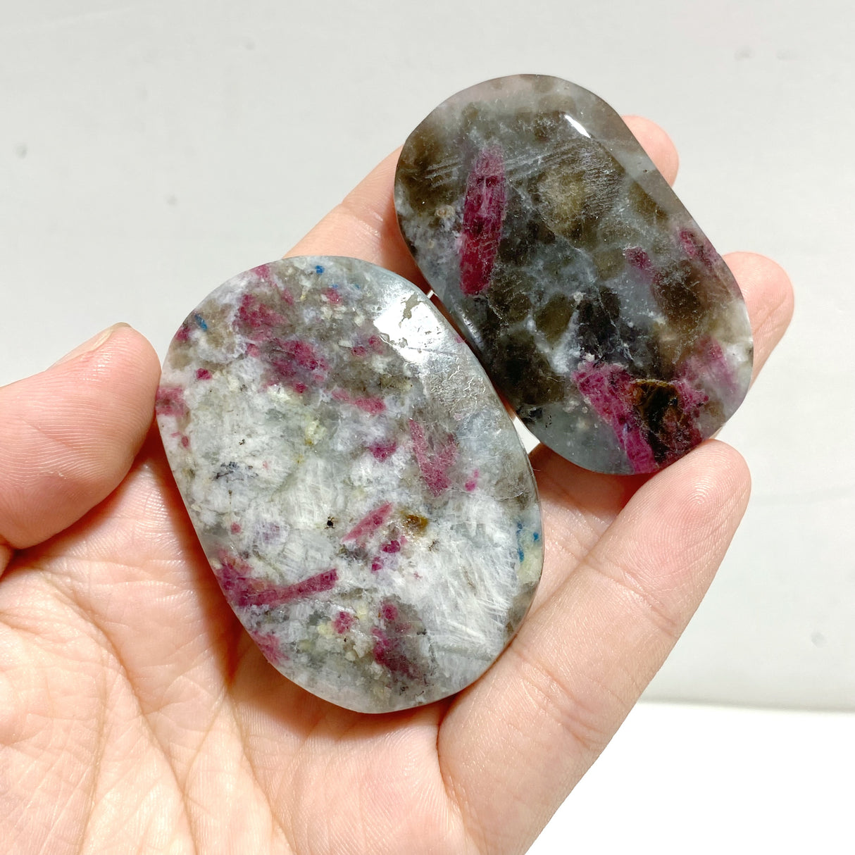 Pink & Blue Tourmaline Palm Stone Wholesale (Crack)