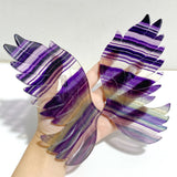 Beautiful Rainbow Fluorite Symmetry Owl Wing Carving With Stand